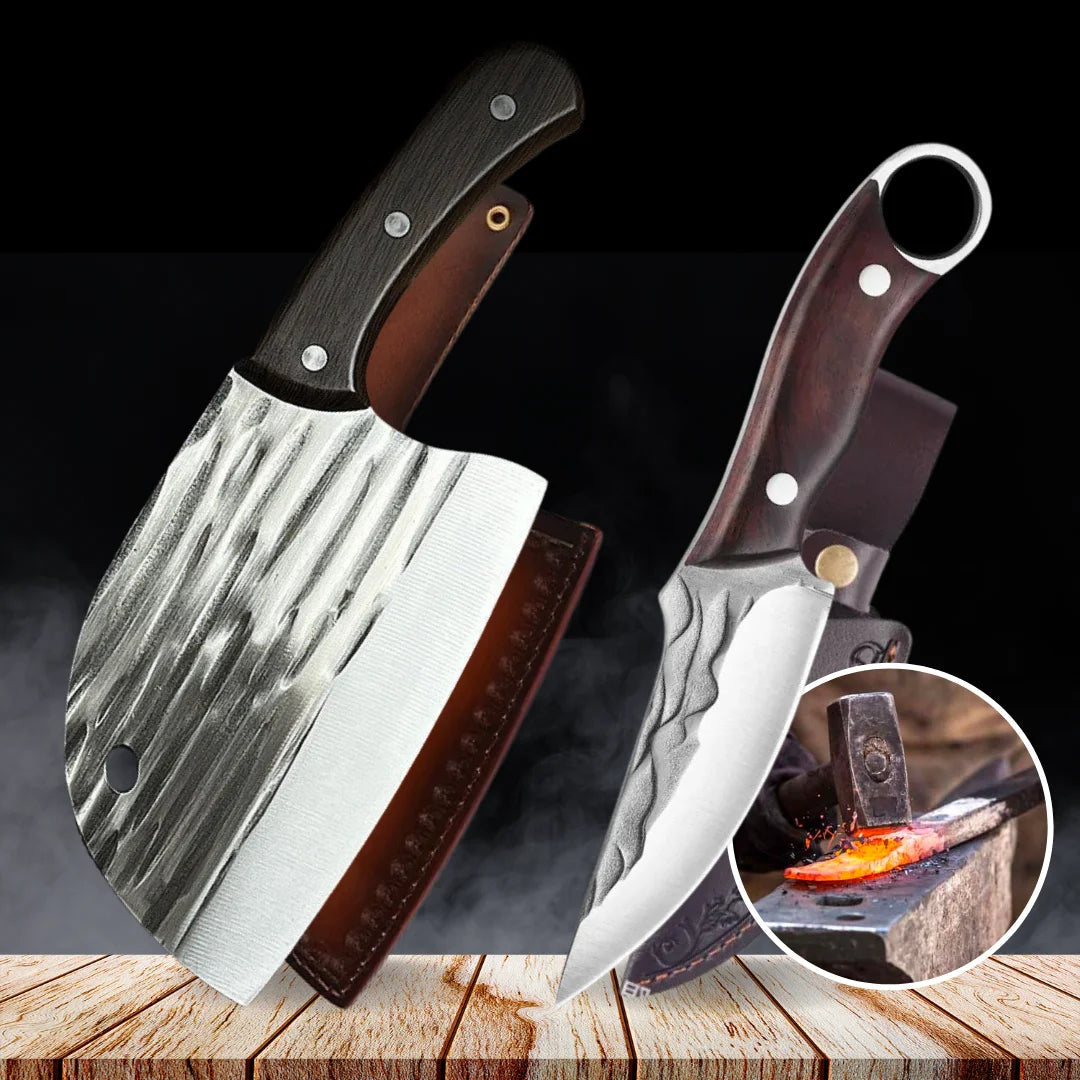 Combo Cuchillo Infinity y Cuchillo Apollo + 2 Fundas • Combo Master™ Forjado a Mano
