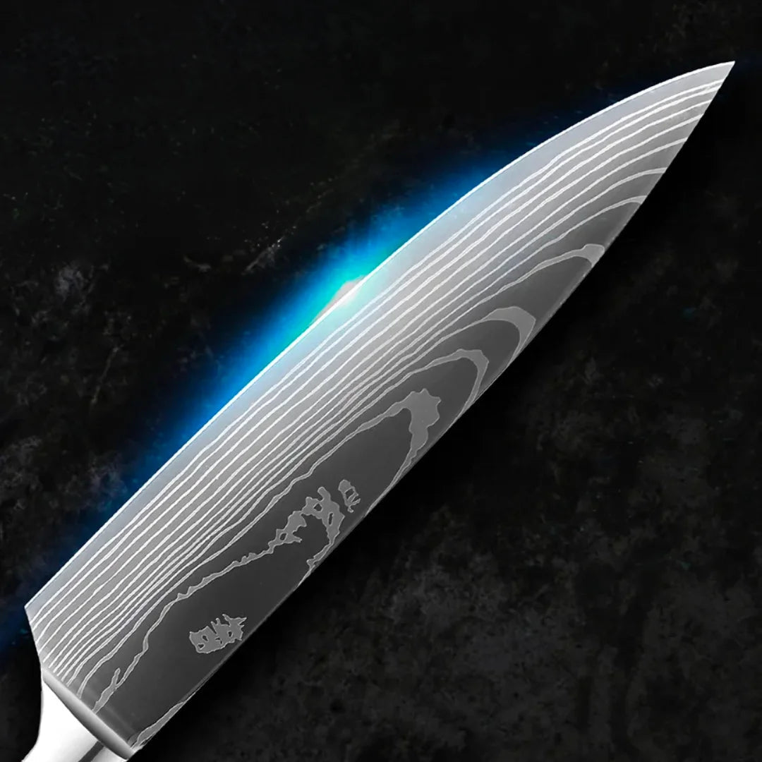 Cuchillo Profesional Acabado en Damasco • Cuchillo Chef Fire Espartacus™