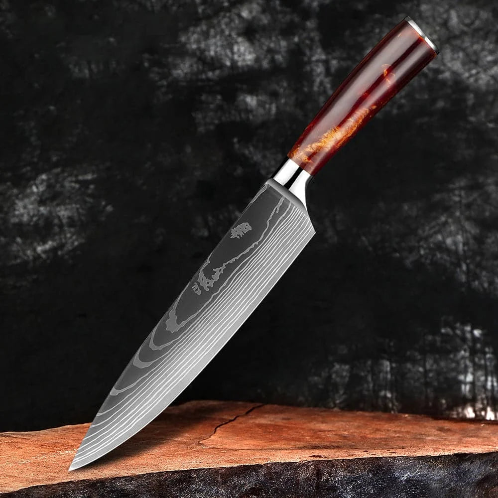 Cuchillo Profesional Acabado en Damasco • Cuchillo Chef Fire Espartacus™