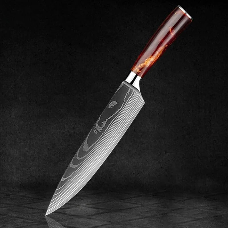 Cuchillo Profesional Acabado en Damasco • Cuchillo Chef Fire Espartacus™