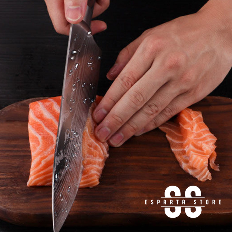 Cuchillo Profesional Acabado en Damasco • Cuchillo Chef Espartacus™