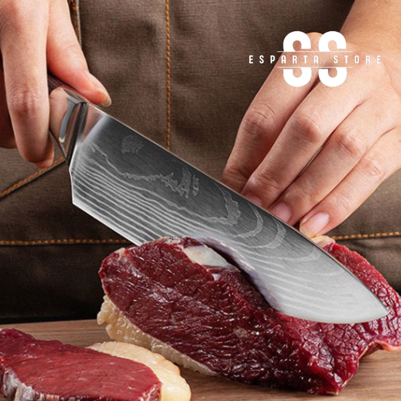 Cuchillo Profesional Acabado en Damasco • Cuchillo Chef Espartacus™