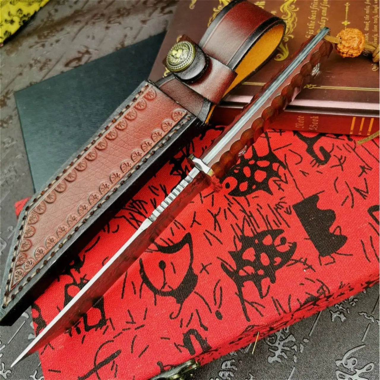 Cuchillo Artesanal Forjado a Mano en Acero Damasco • Funda Gratis