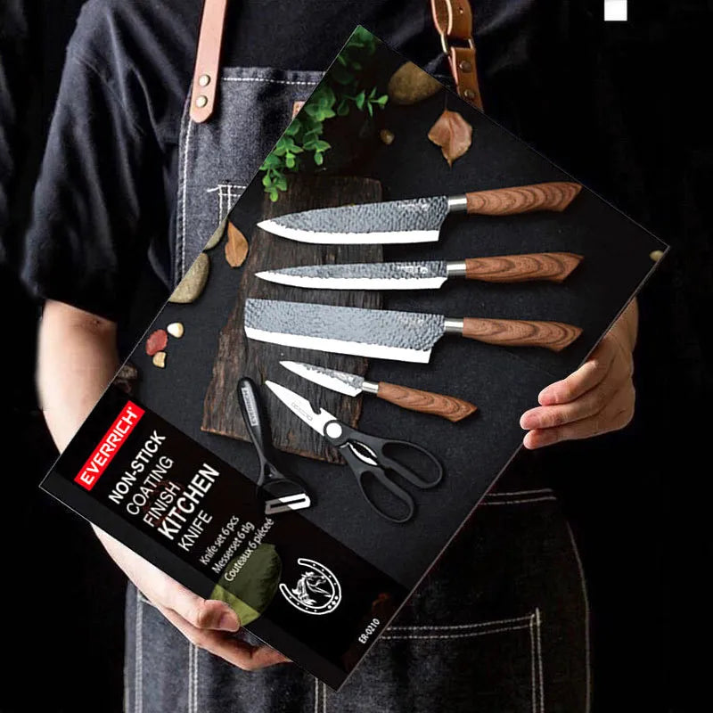 Kit de 6 Cuchillos Profesionales Forjados • Kit Wood Espartacus™