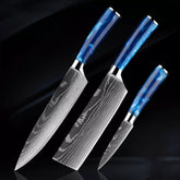 Kit 3 Cuchillos Finalizado en Damasco • Kit Cuchillos Blue Espartacus™